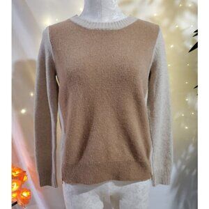 J. Crew Womens Double Zip 100% Wool Neutral Tan Colorblock Knit Sweater Size S